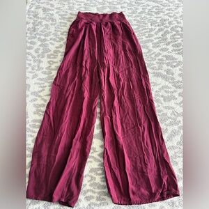 burgundy wide leg smocked waist pants